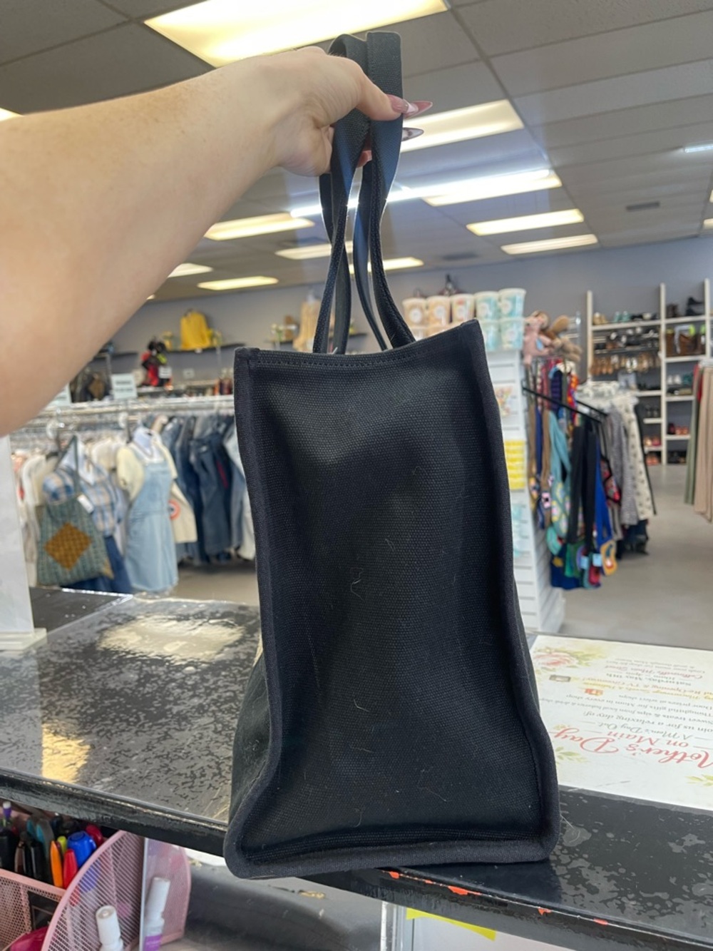 Coach Black Canvas Tote with Gold Script Logo - Picture 4 of 5